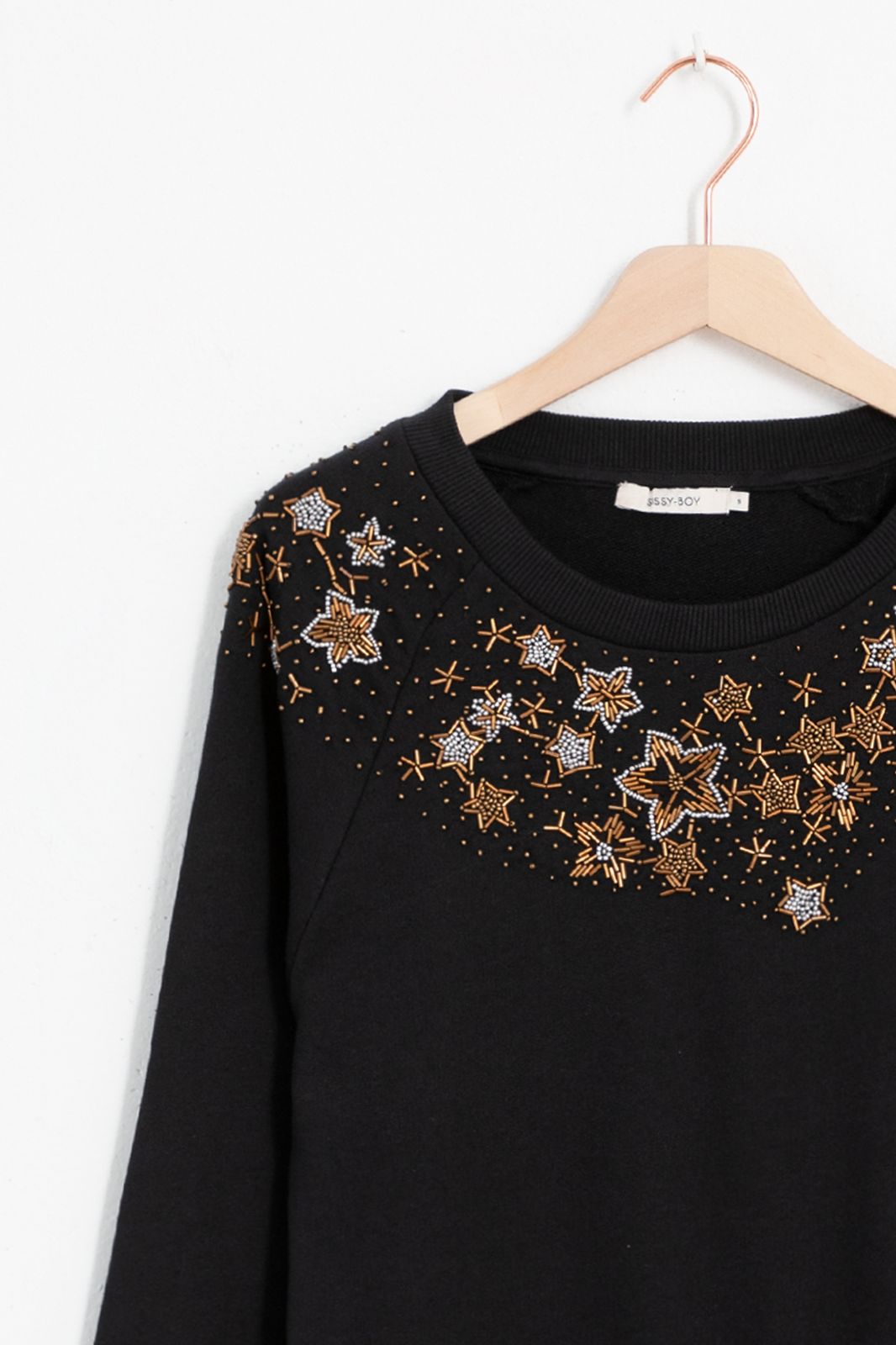 Zwarte sweater met kralen embroidery - Dames | Sissy-Boy