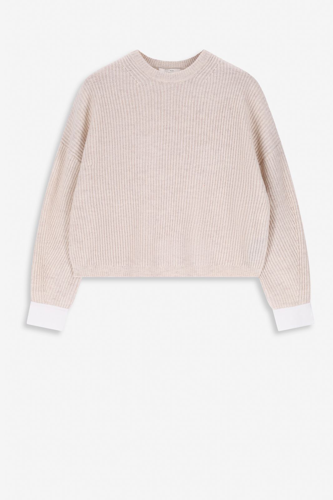 Pull en maille avec bords tissés - beige