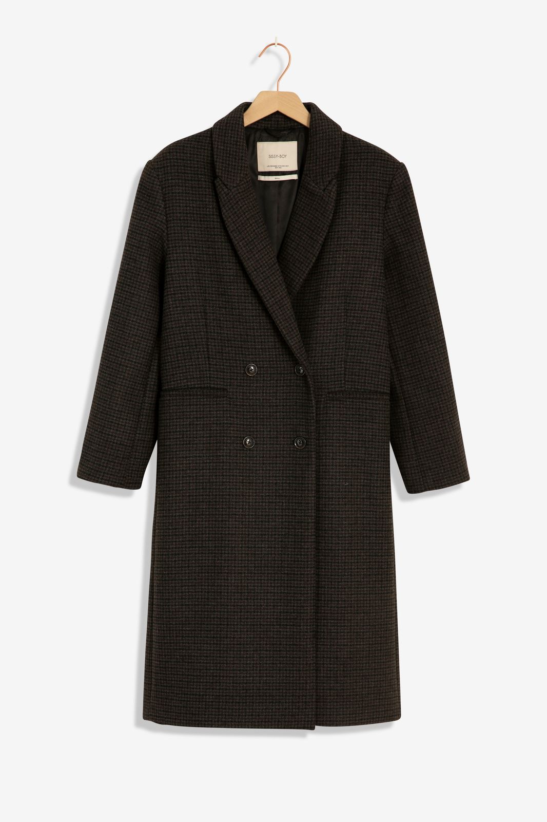 Manteau long en laine avec imprimé carreaux - gris foncé