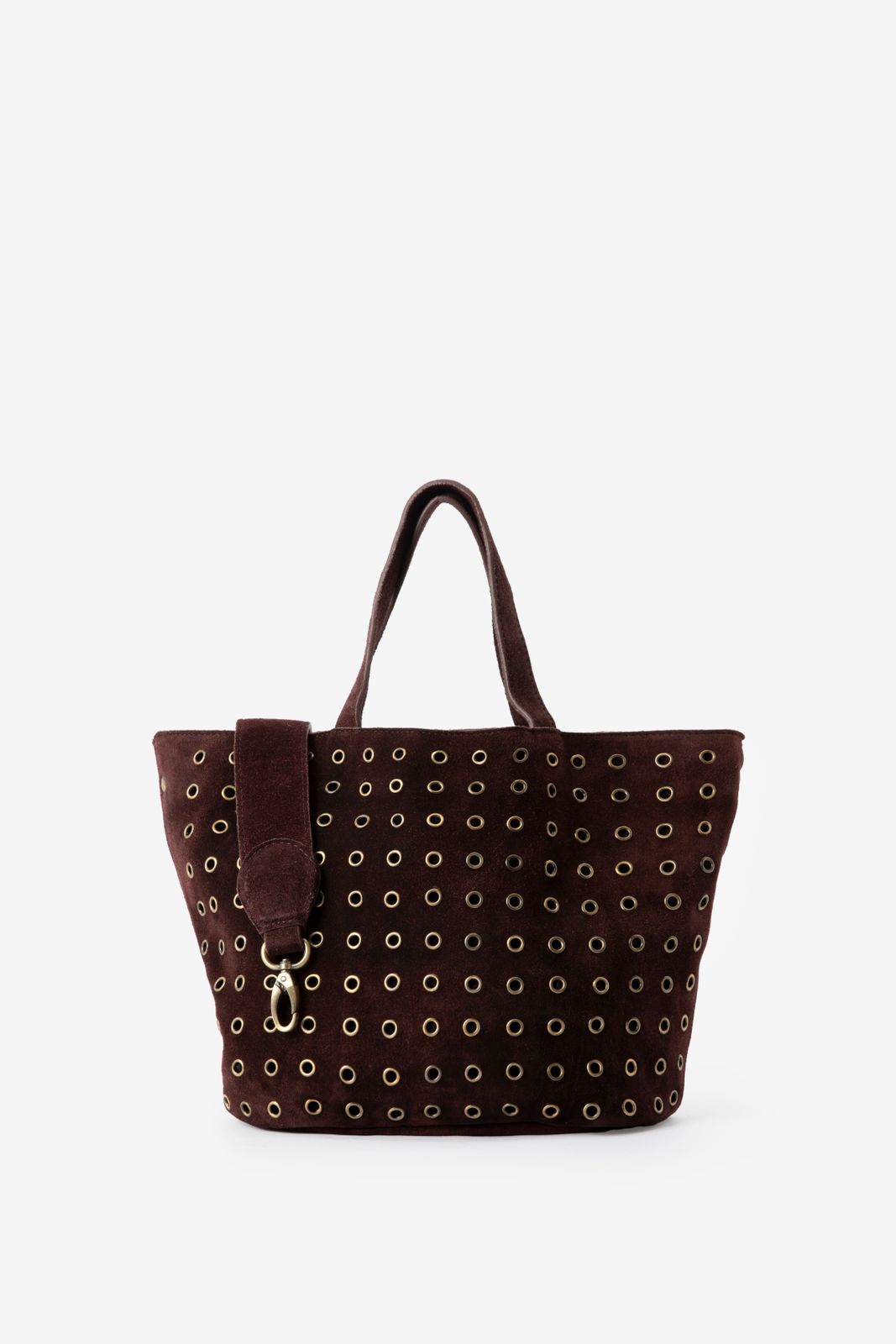 Veloursleder-Tasche mit Nieten - dunkelrot