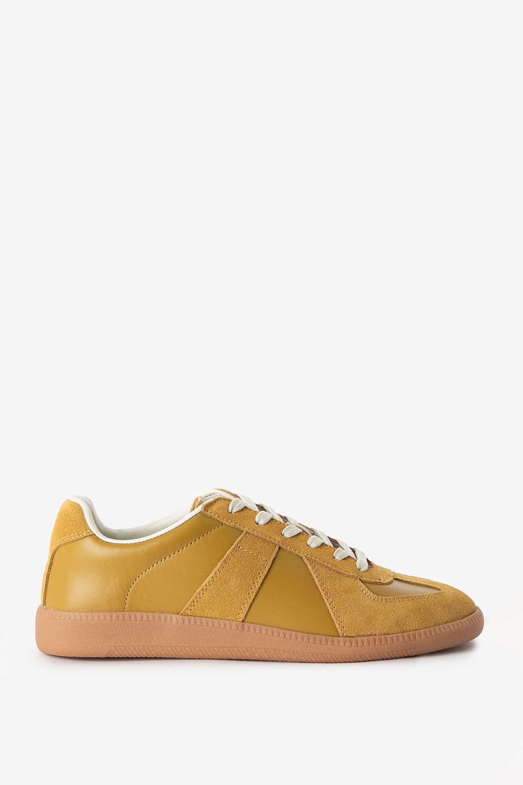 Sneaker aus Ledermix - senfgelb