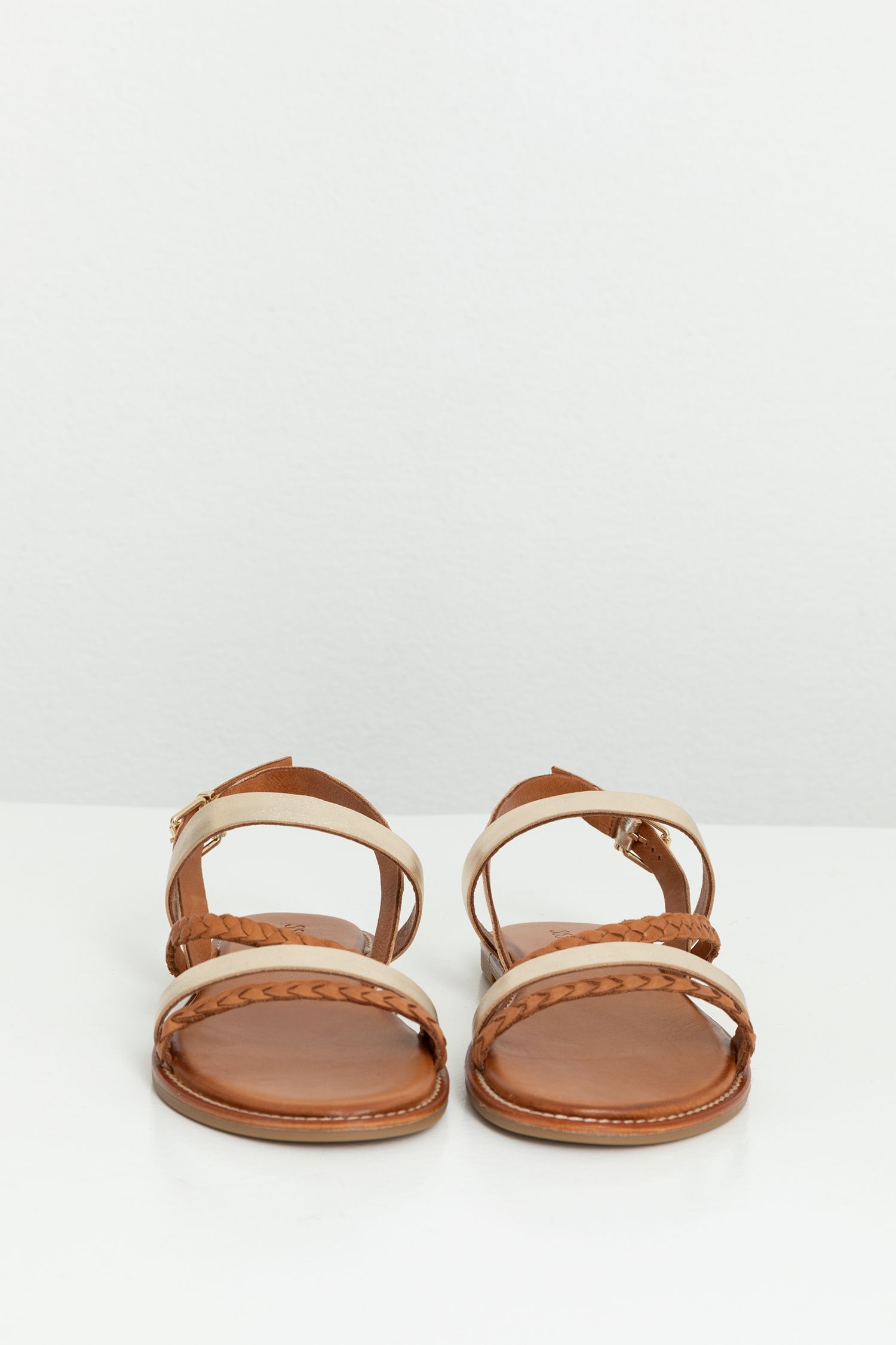Cognac leren sandalen met gevlochten banden - Dames | Sissy-Boy