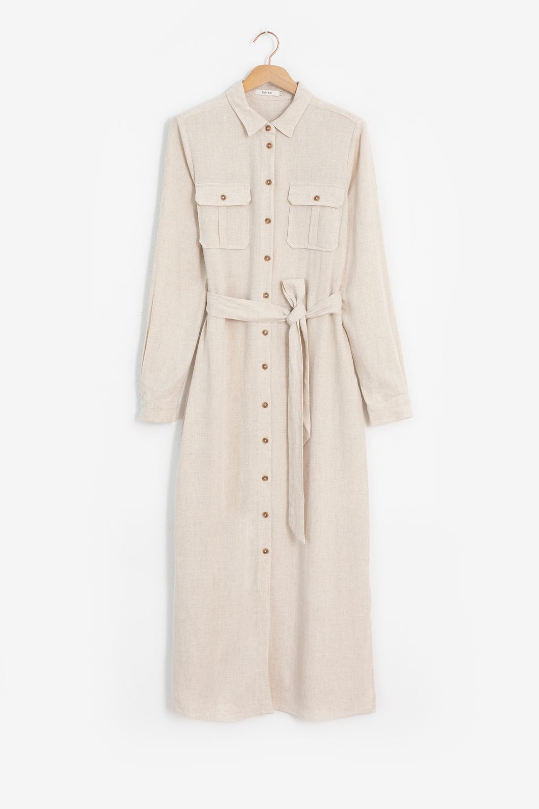 Langes Hemdblusenkleid - beige