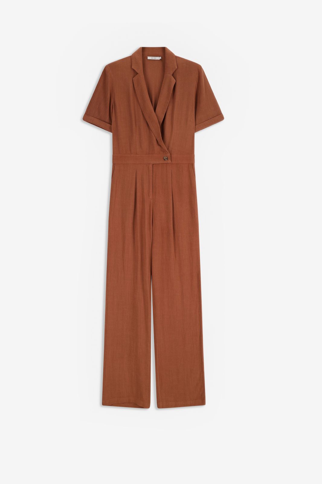 Leinen-Jumpsuit mit Knoten-Detail - braun