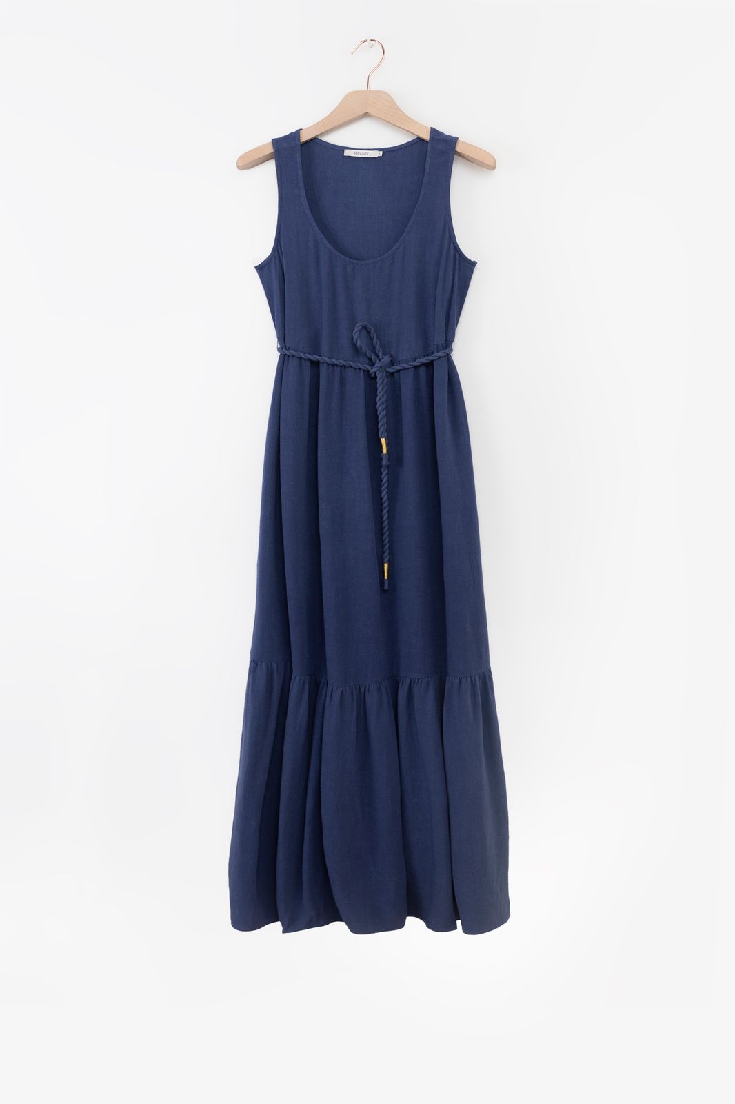 Maxi-Kleid mit geflochtenem Gürtel - blau
