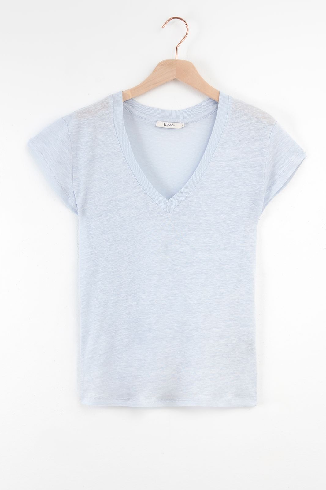 Leinenshirt mit V-Ausschnitt - hellblau