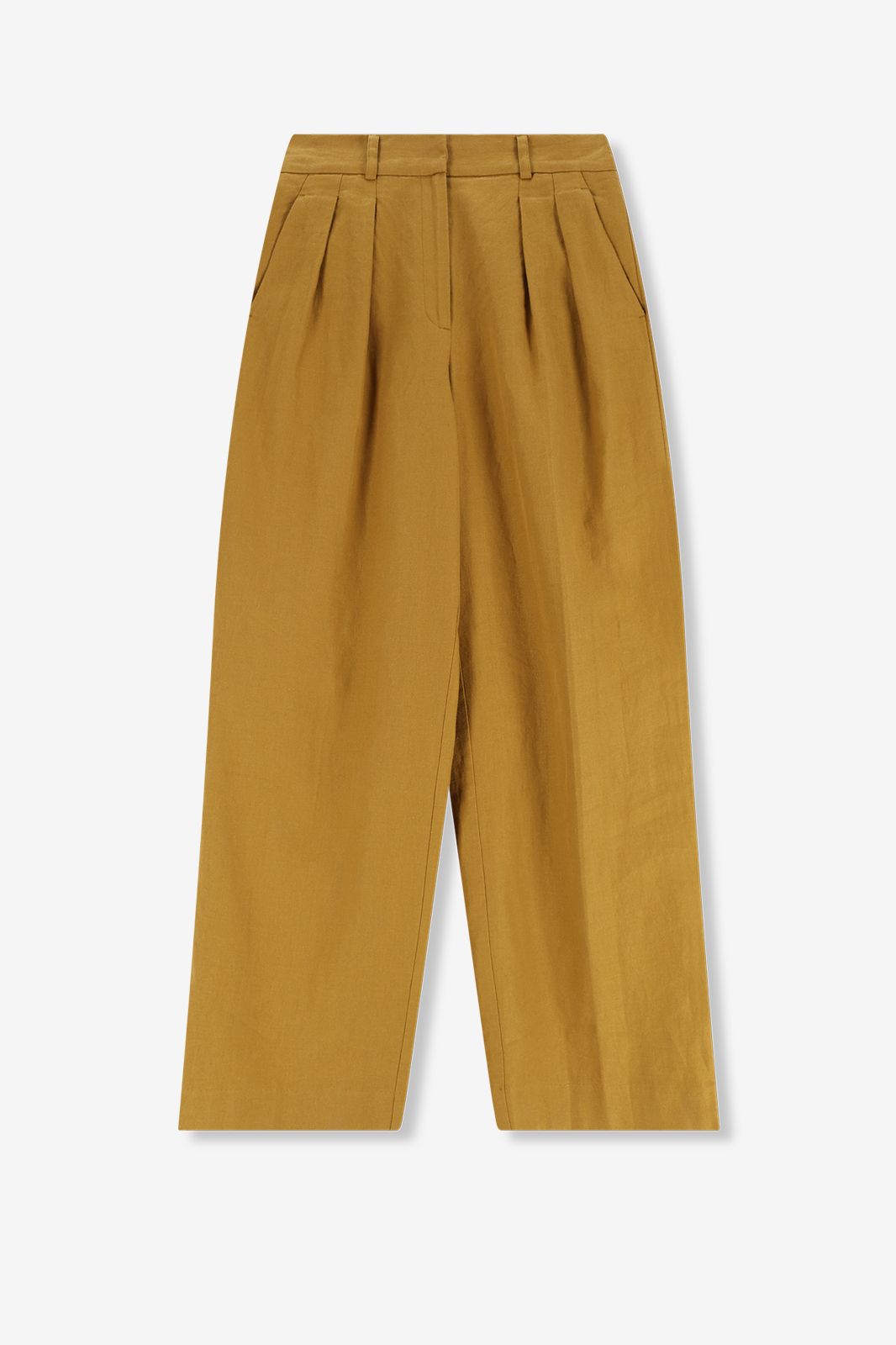 Pantalon jambes larges en lin - jaune foncé