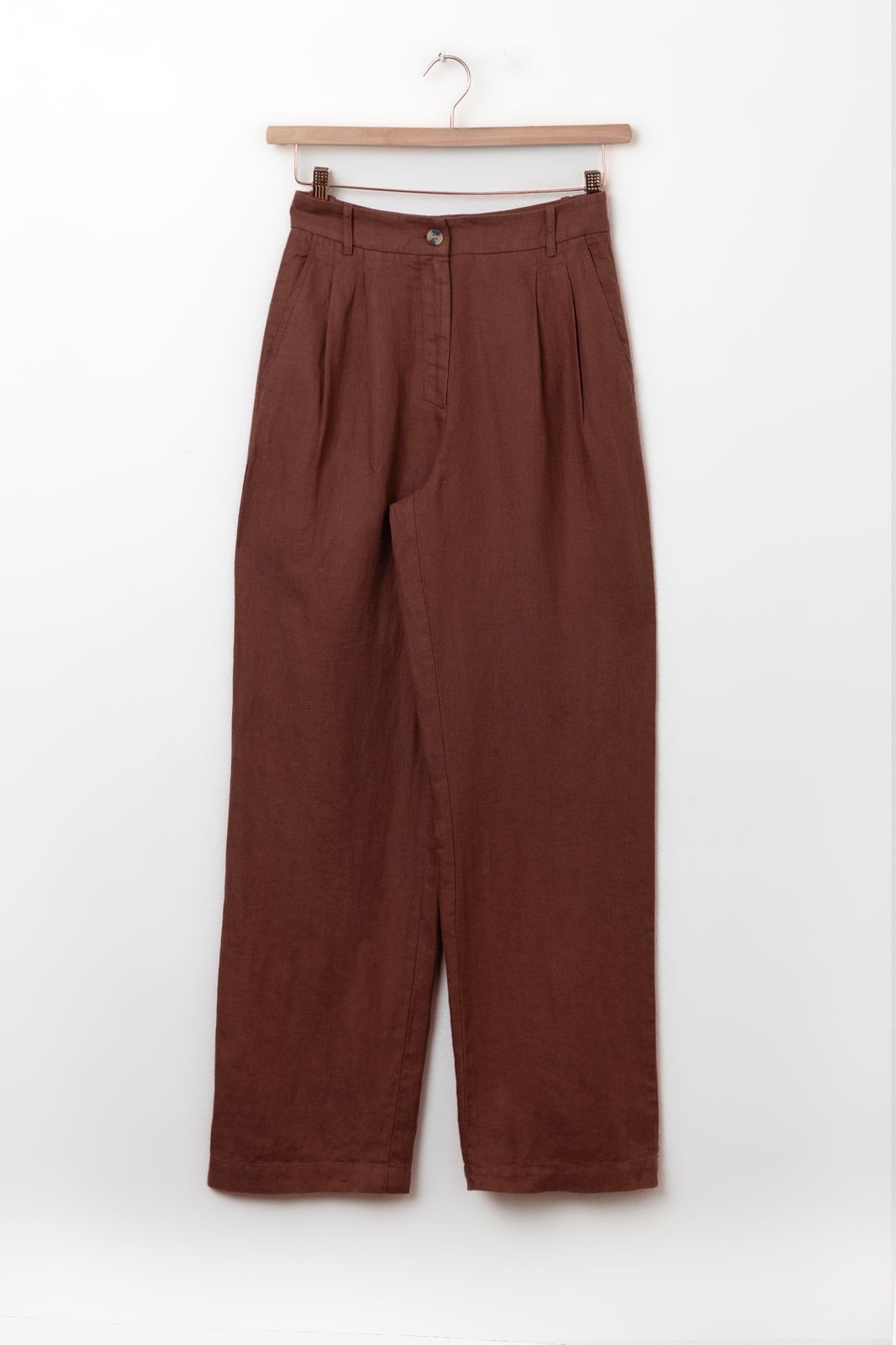 Pantalon jambes larges en lin - marron