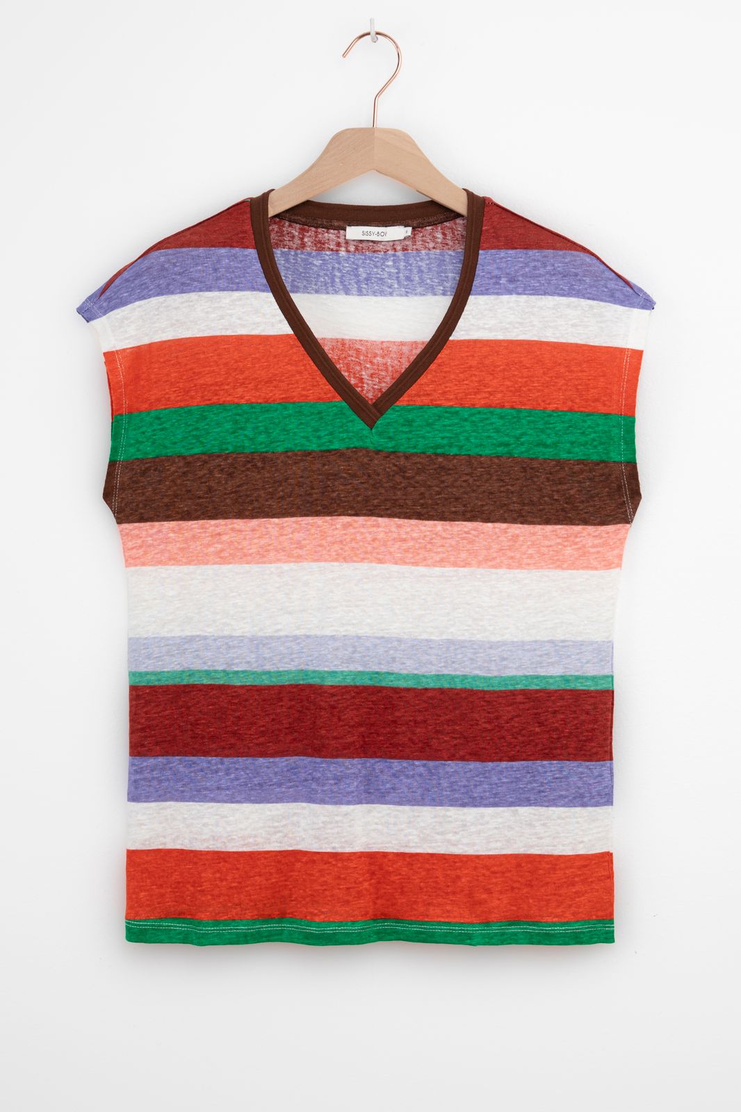 T-shirt rayé en lin - multicolore
