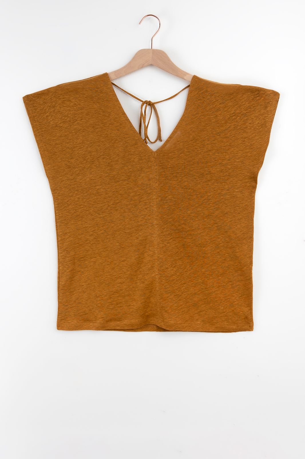 T-shirt avec col V - marron doré