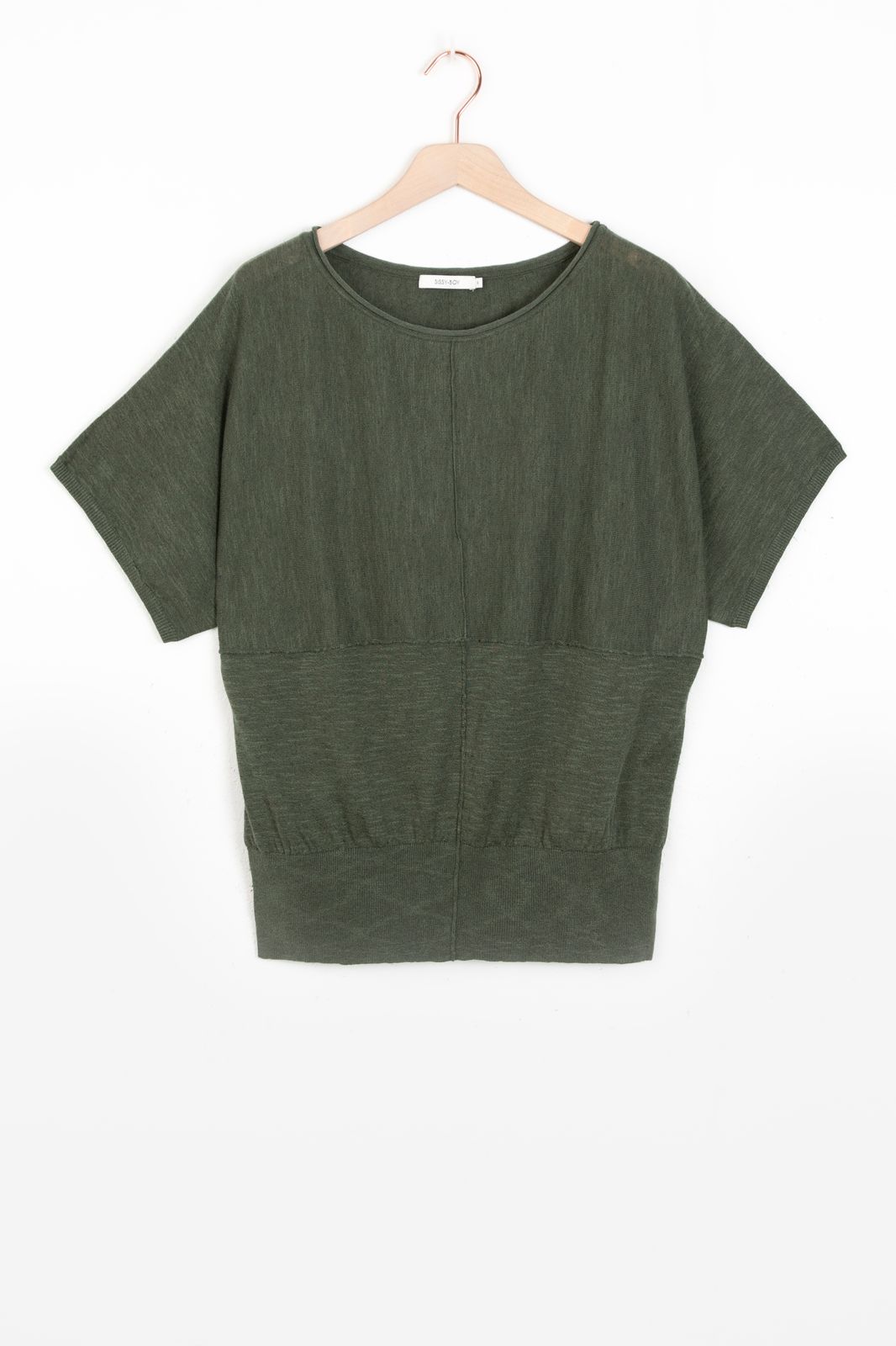 Pull tricoté à manches courtes - vert foncé