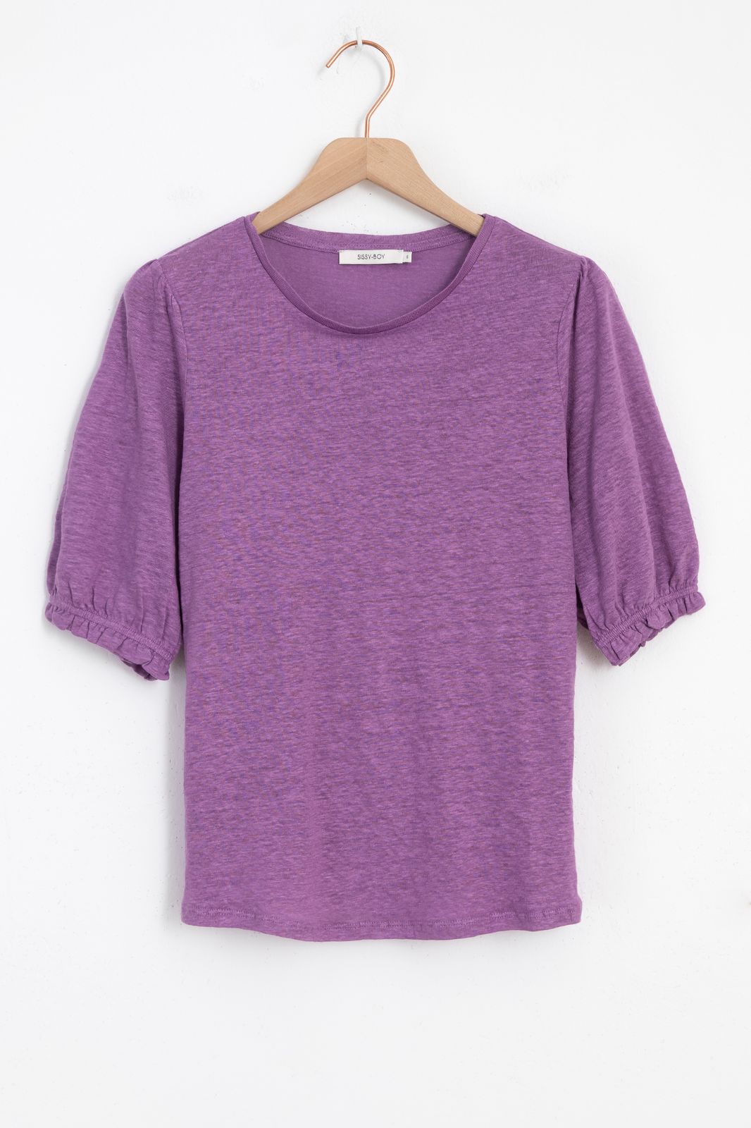T-shirt en lin avec manches bouffantes - violet