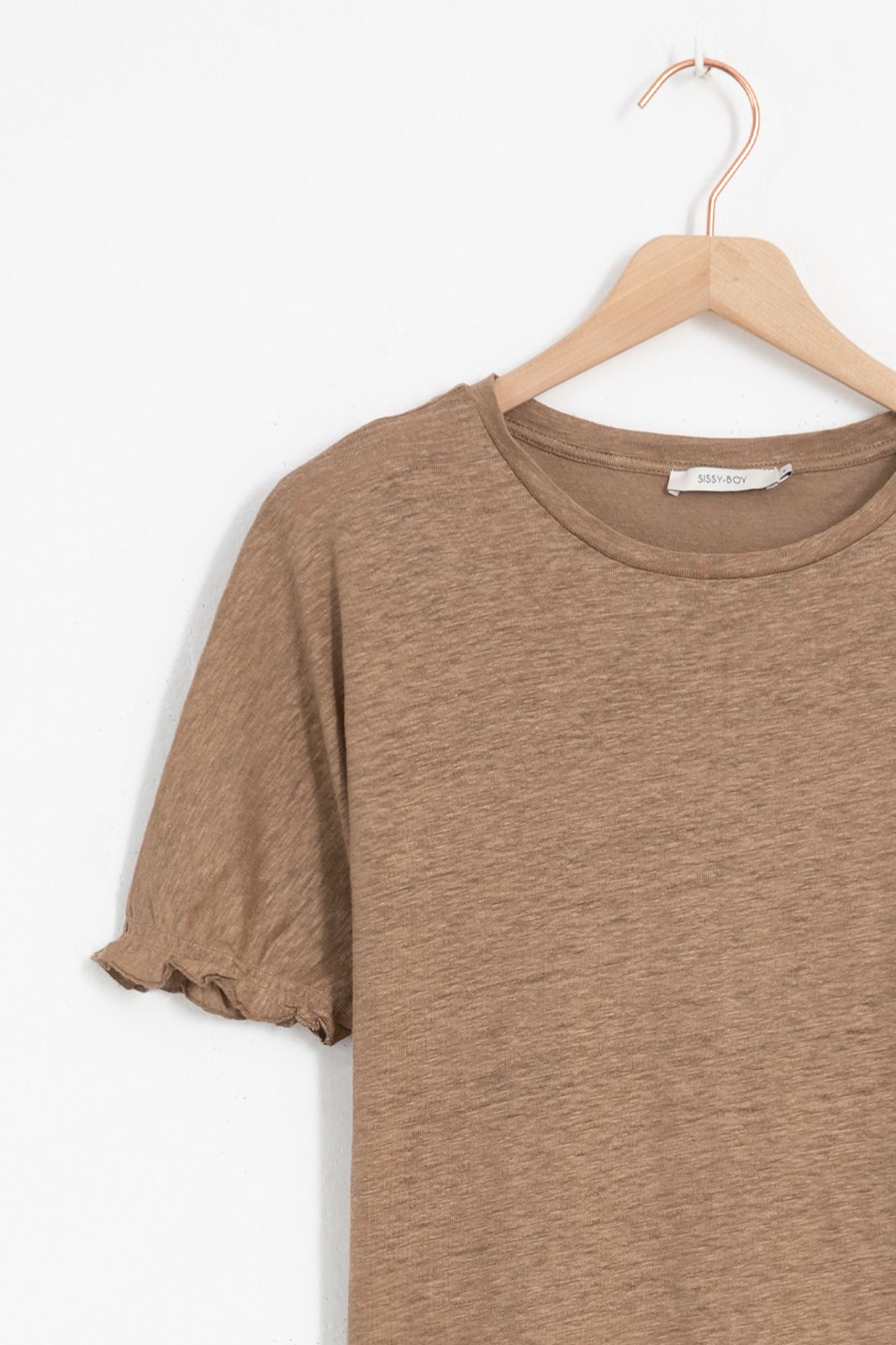 Bruin linnen T-shirt met details - Dames | Sissy-Boy