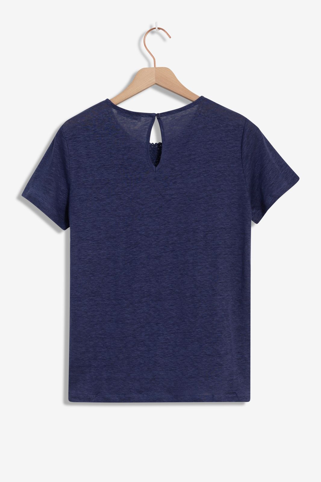 Blauw linnen T-shirt met borduursel
