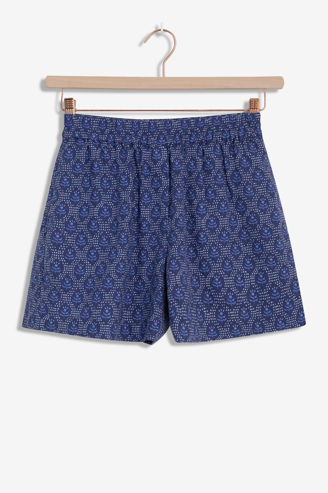 Donkerblauwe linnen shorts met print