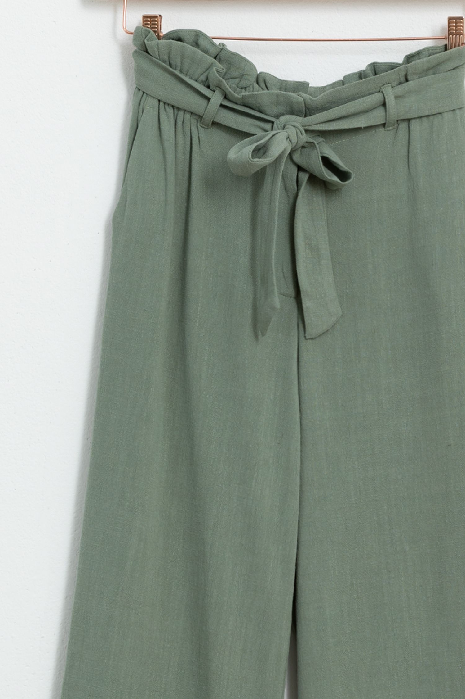 Groene linnen paperbag broek - Dames | Sissy-Boy