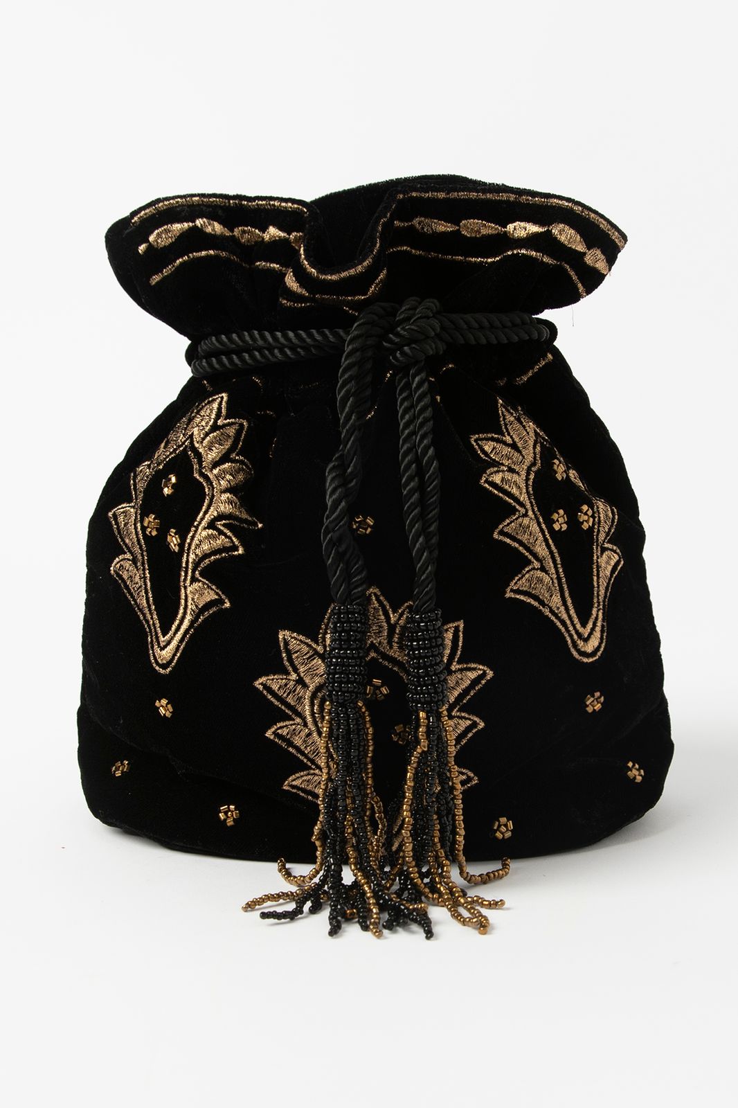 Zwarte velvet bucket bag met embroidery details - Dames | Sissy-Boy