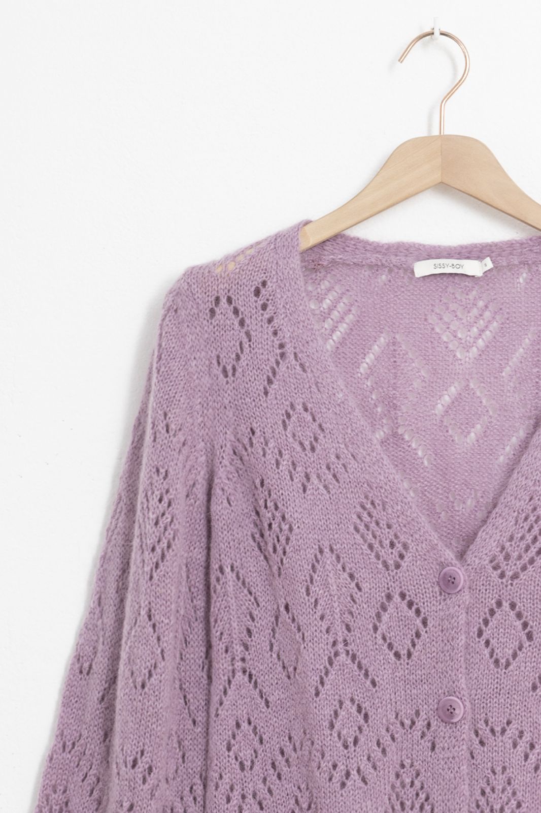 Ajour-Strickjacke mit V-Ausschnitt - lila