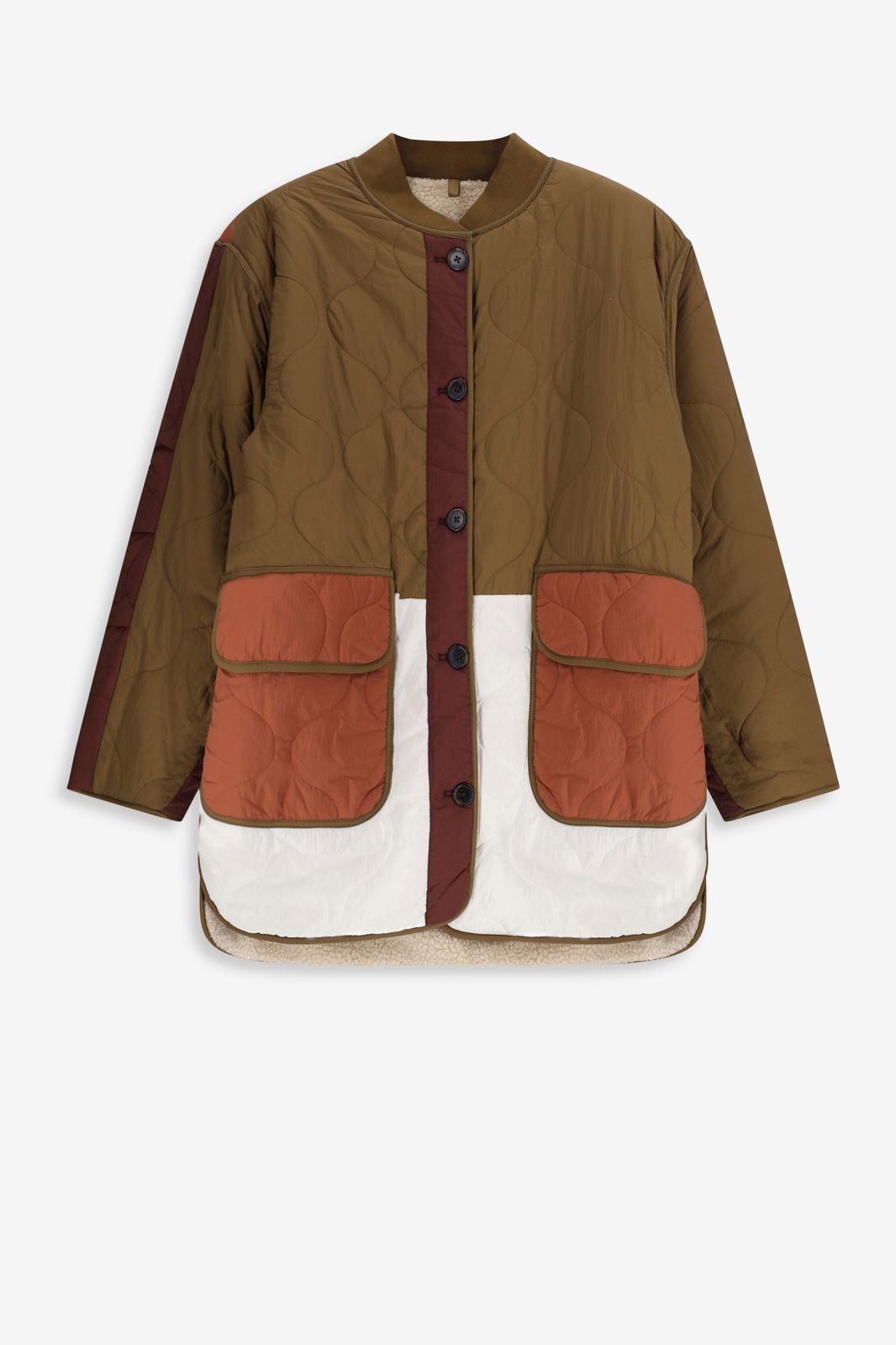 Manteau long matelassé - color block