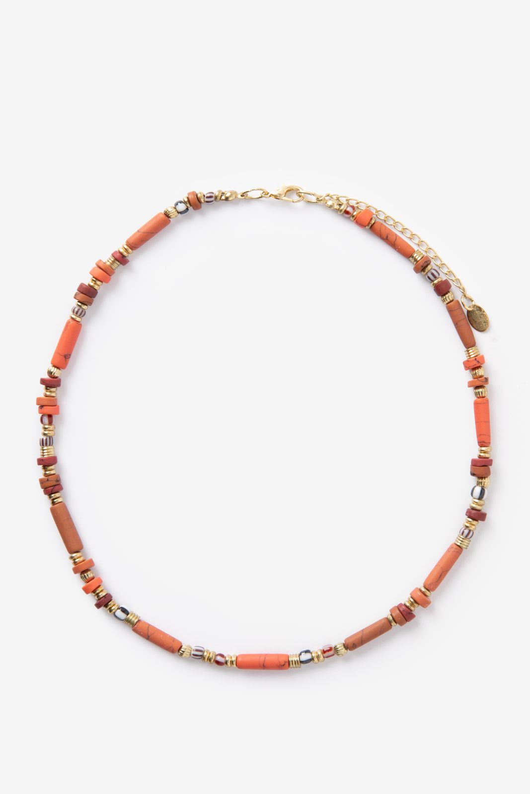Collier court avec perles - marron