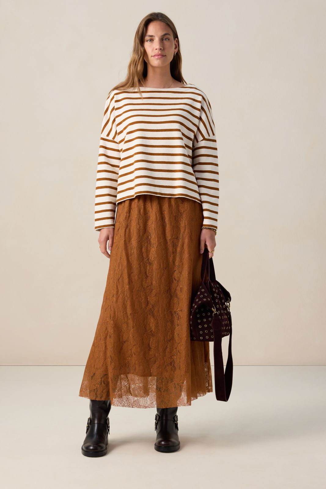 Maxi-Rock aus Spitze - braun