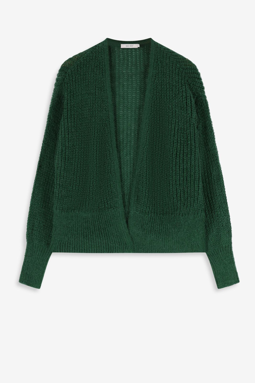 Strickjacke mit Rippmuster - dunkelgrün