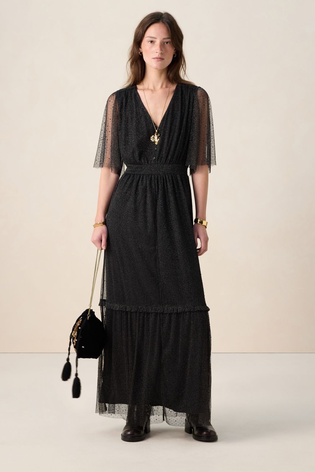 Maxi-Kleid aus Mesh - schwarz