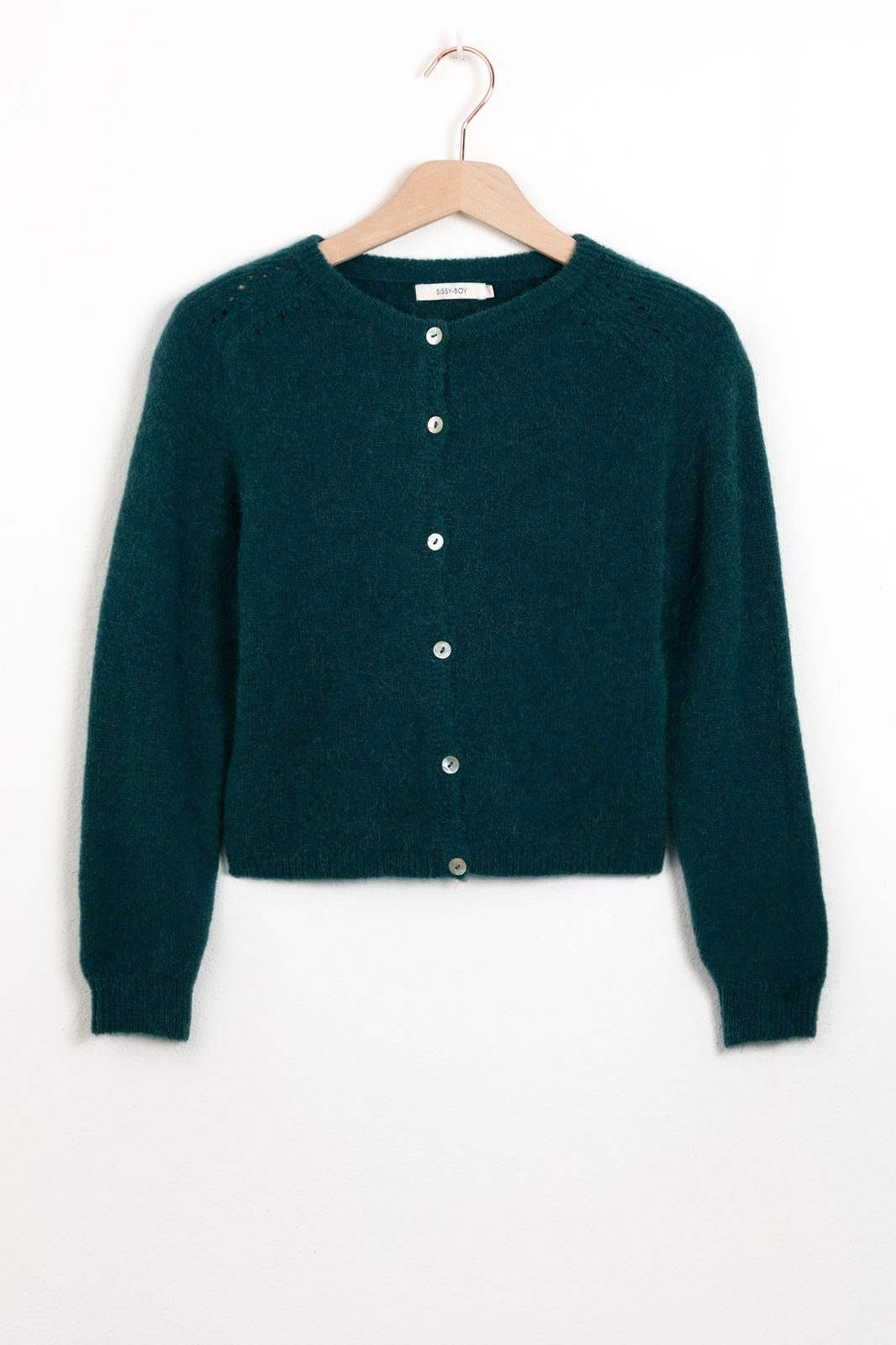 Gilet tricoté avec boutons - bleu vert