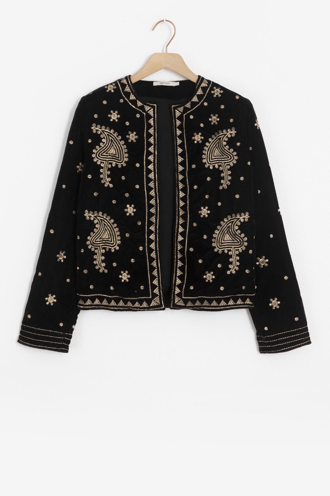 Samtjacke mit Sternenstickerei - schwarz