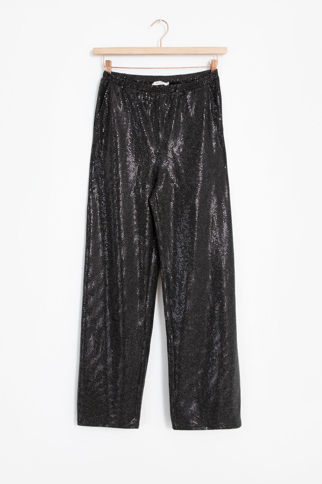 Zwarte glitter wijde broek met pailetten - Dames | Sissy-Boy