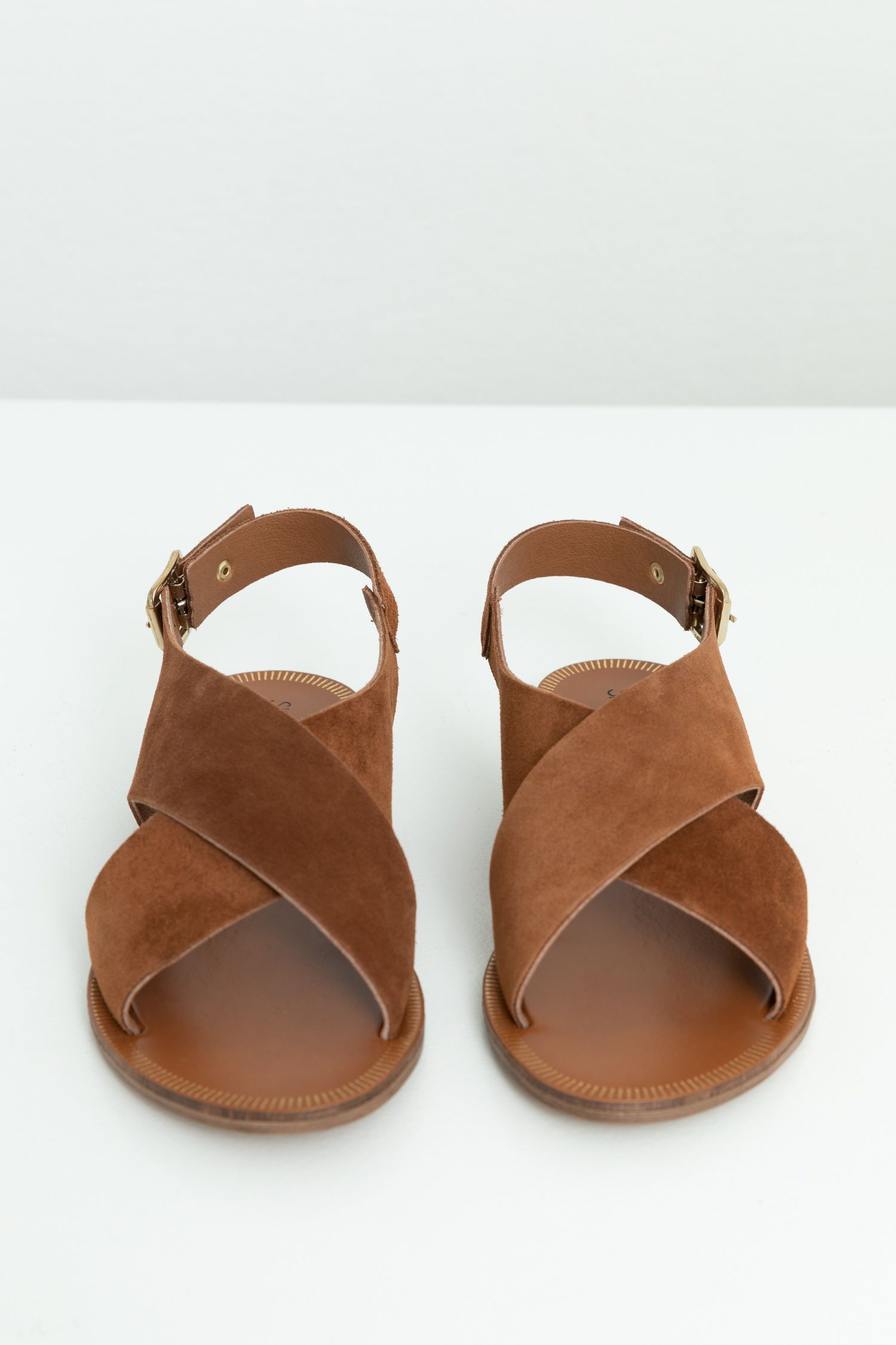 Bruine suède sandalen met kruisbanden - Dames | Sissy-Boy