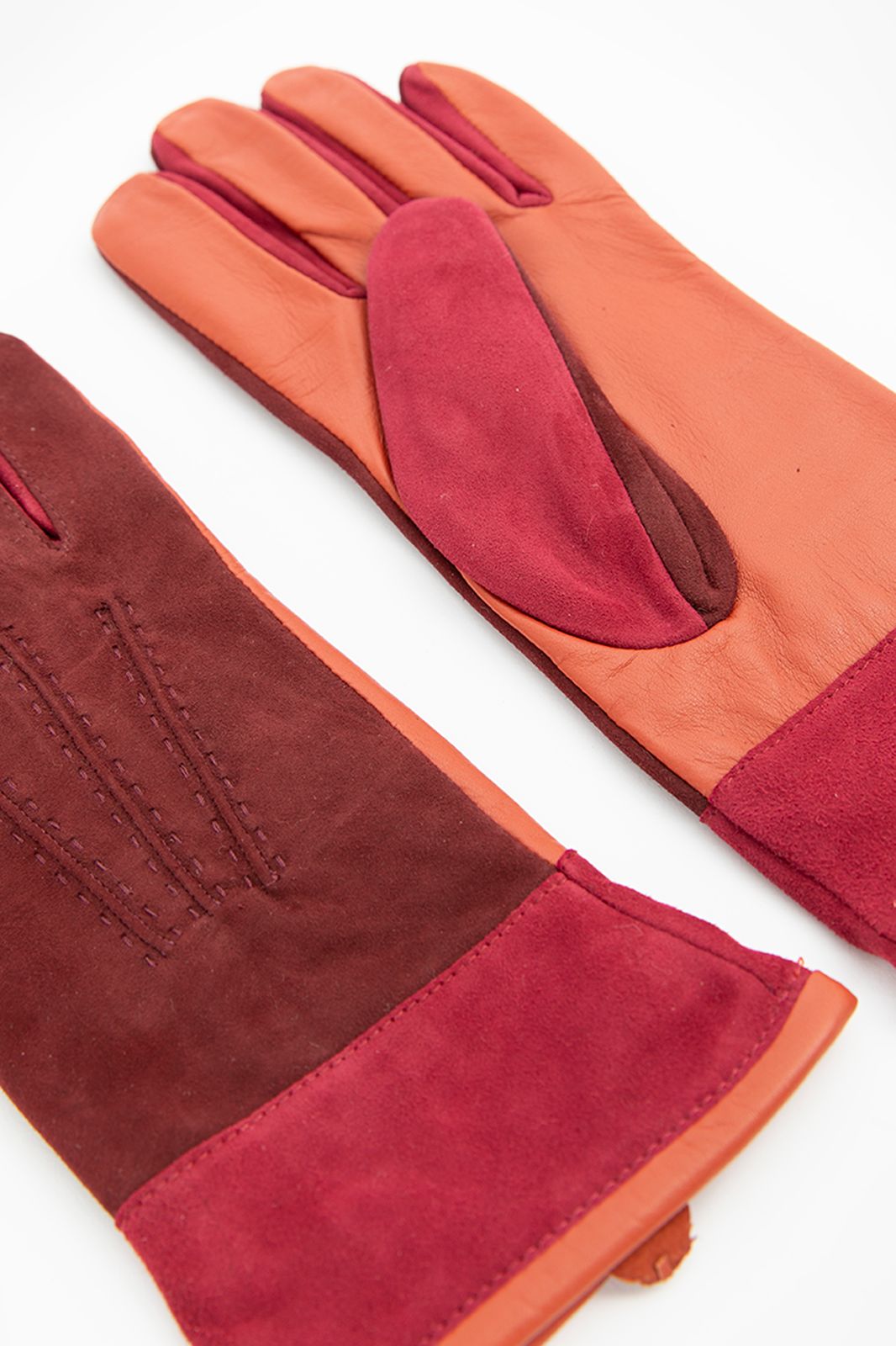 Rode colourblock suède handschoenen