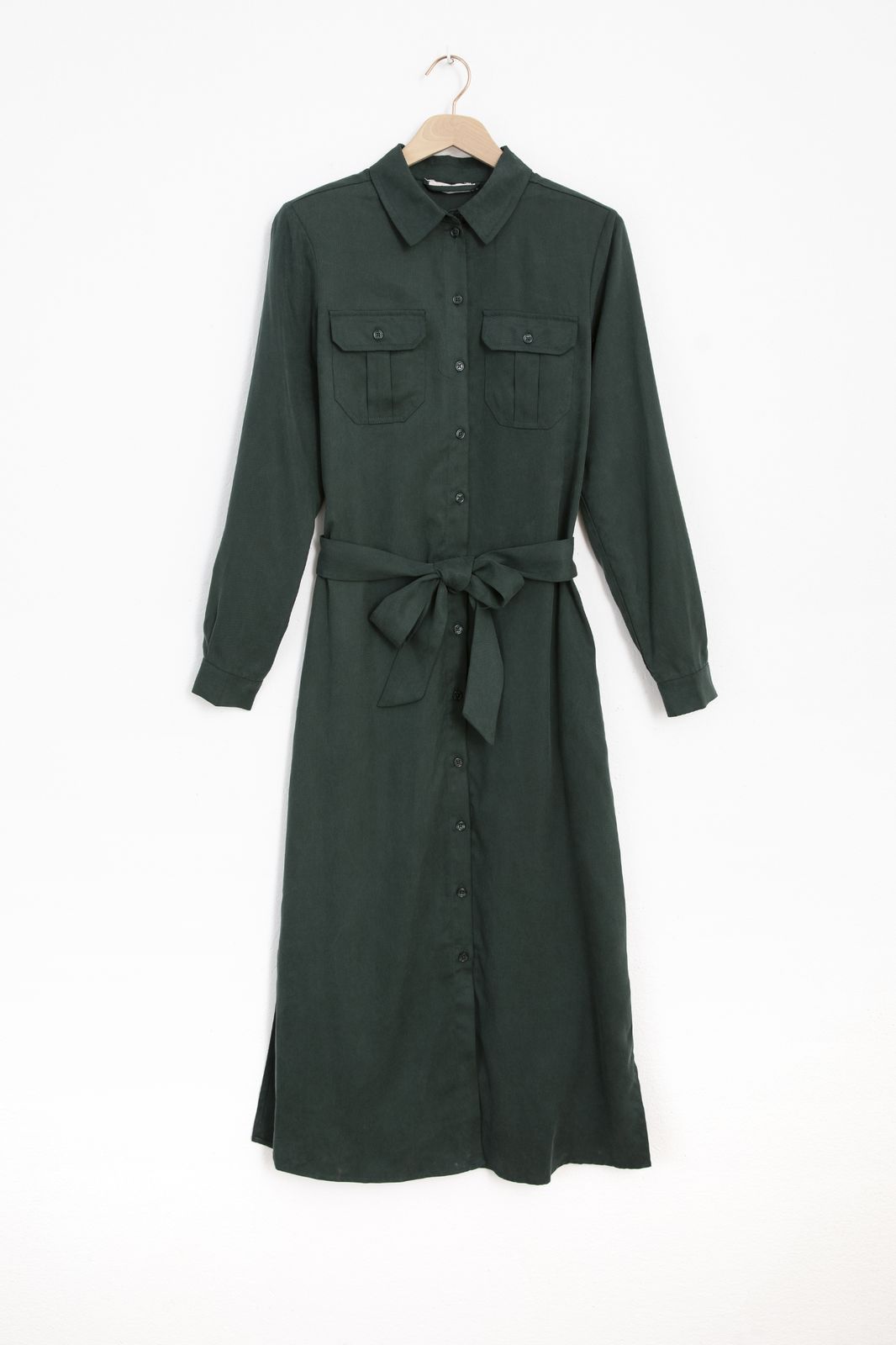 Hemdblusenkleid mit Knopfleiste - dunkelgrün