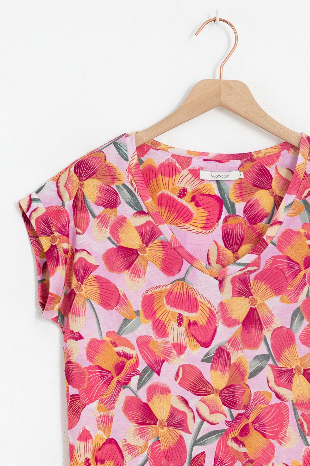 T-shirt avec imprimé fleuri - rose