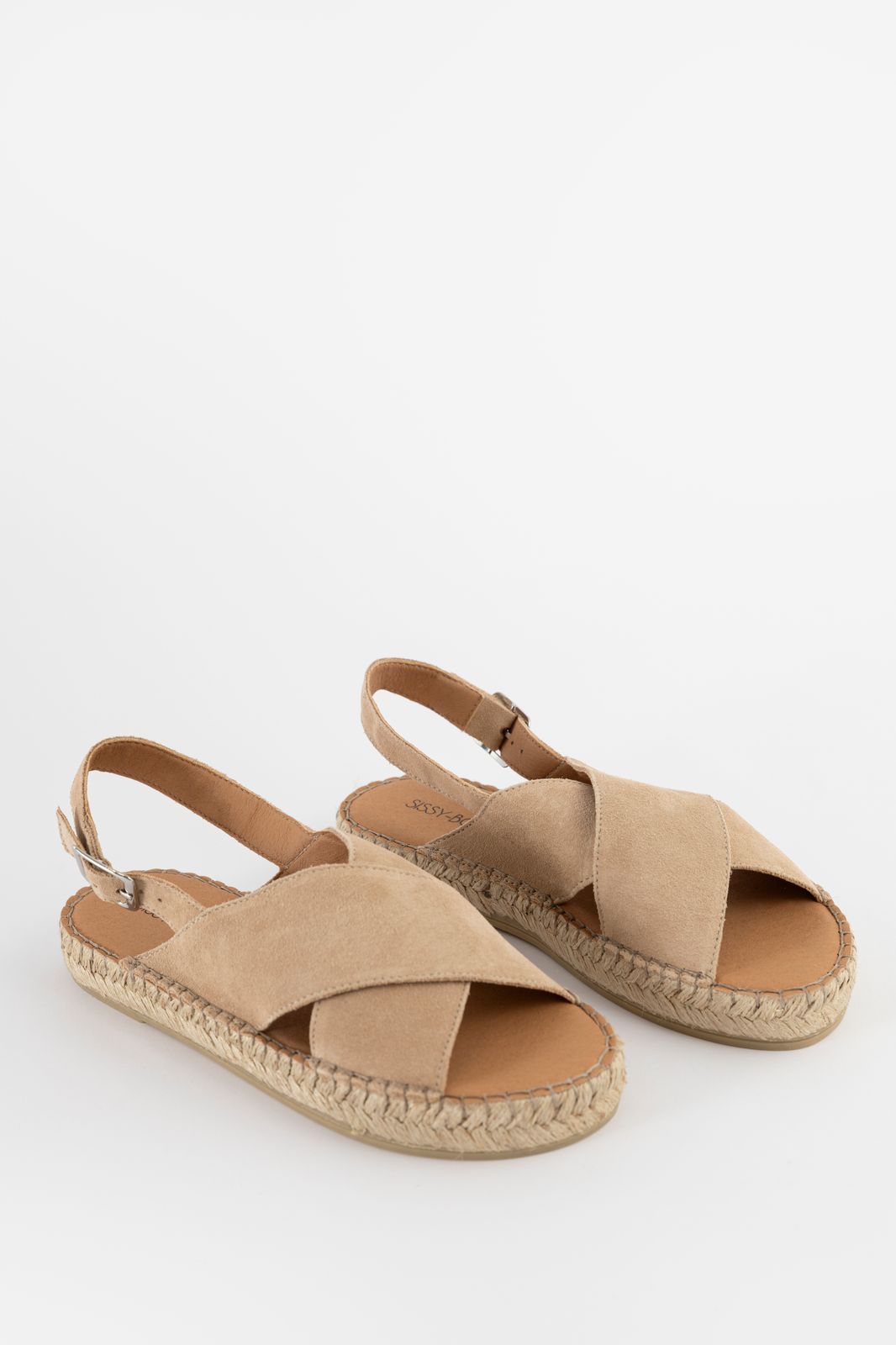 Veloursleder-Sandalen mit Espadrilles-Sohle - beige