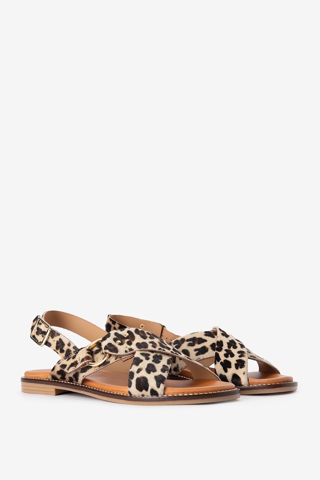 Sandalen mit Leoprint - braun