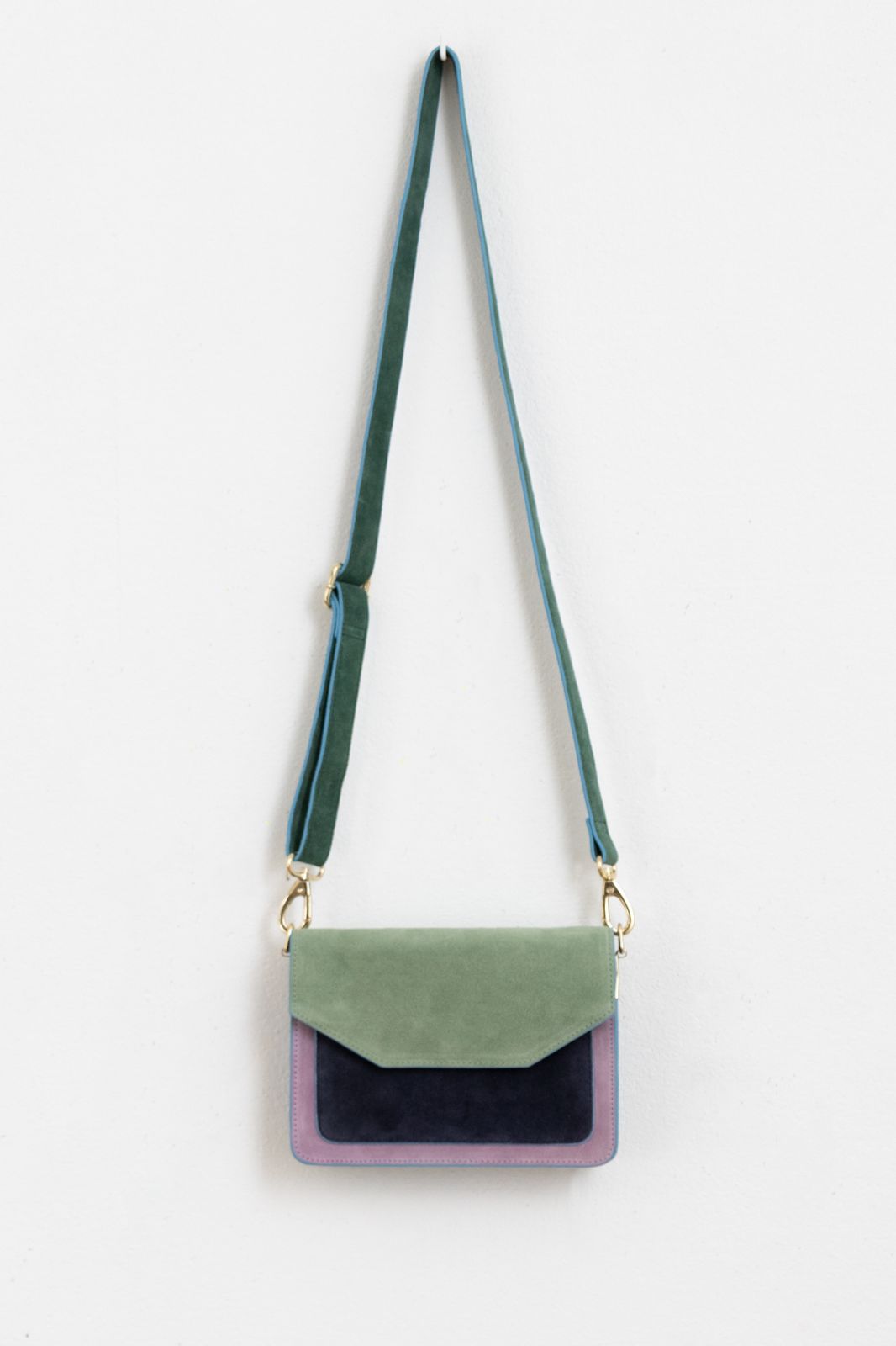 Veloursleder-Tasche im Color-Blocking-Design