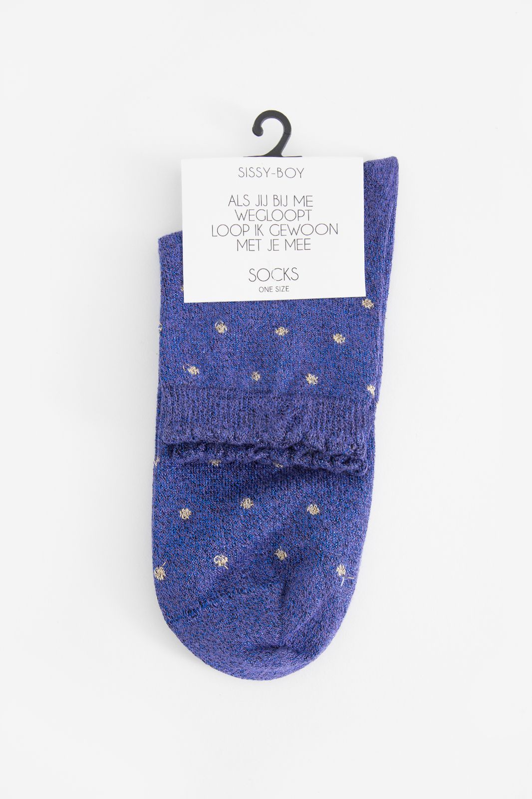 Donkerblauwe sokken met goudkleurige stippen