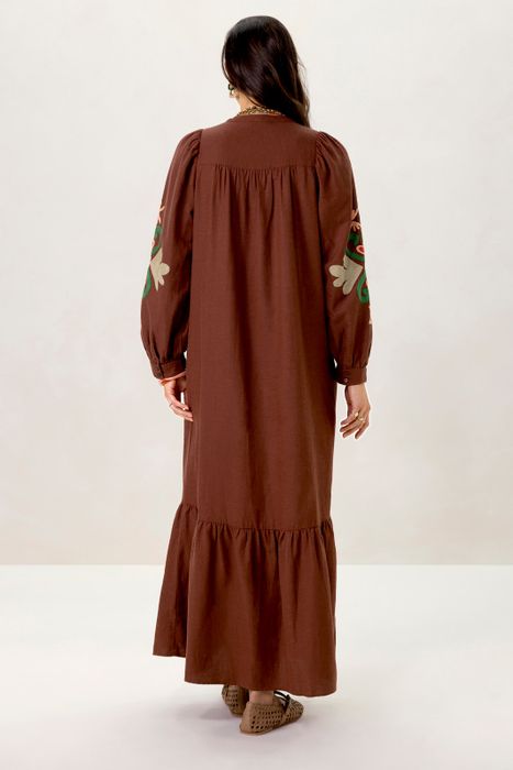 Bruine maxi jurk met embroidery details Dames Sissy-Boy