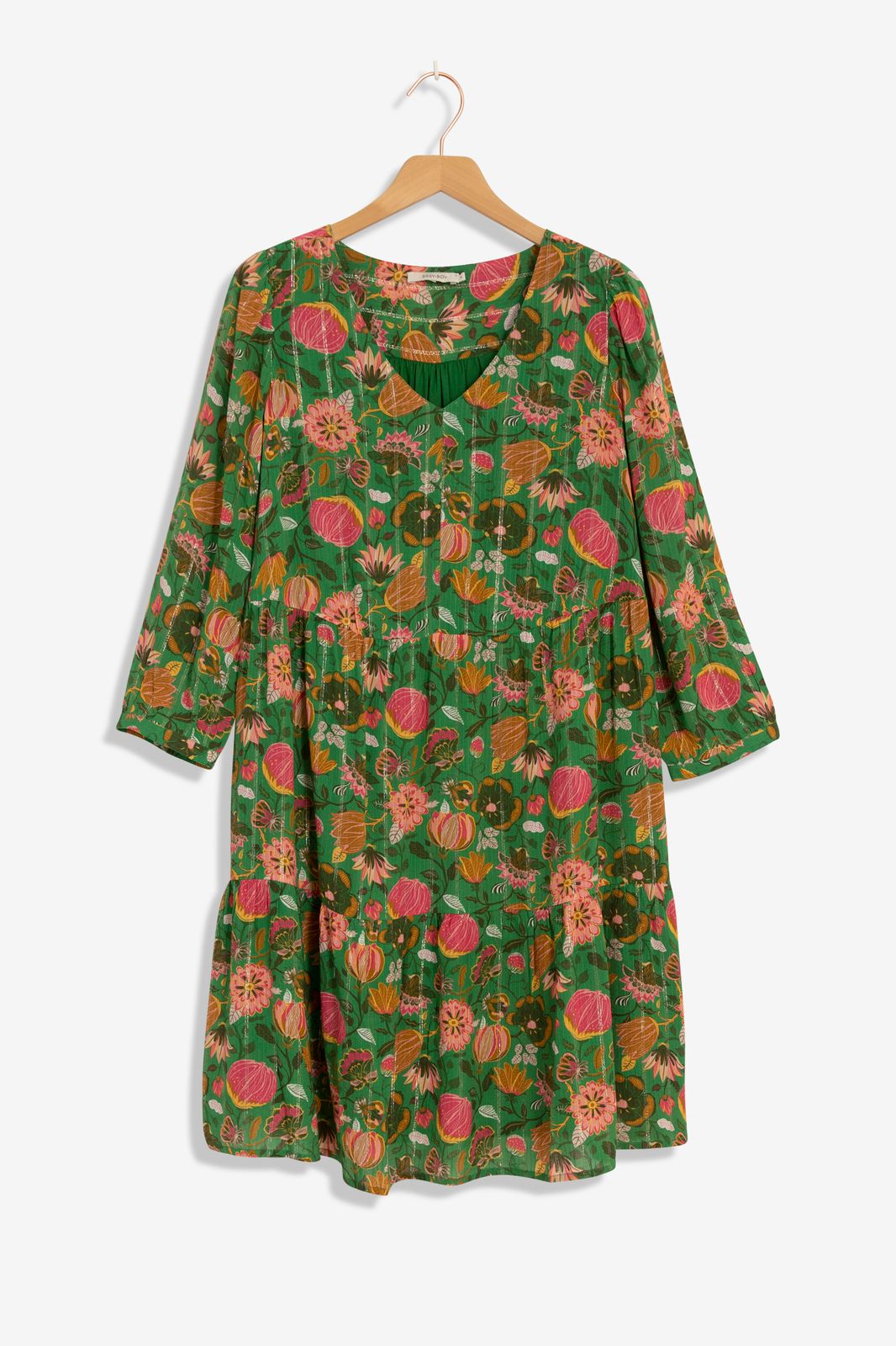 Groene A-line jurk met bloemenprint