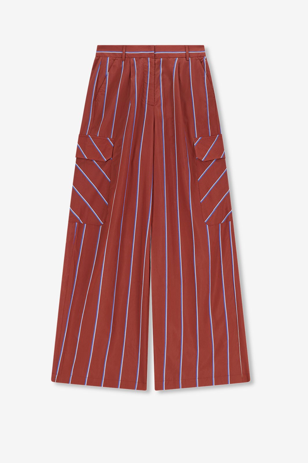 Pantalon jambes larges rayé - marron
