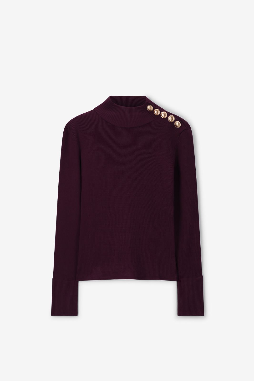 Pull col montant avec boutons - rouge foncé