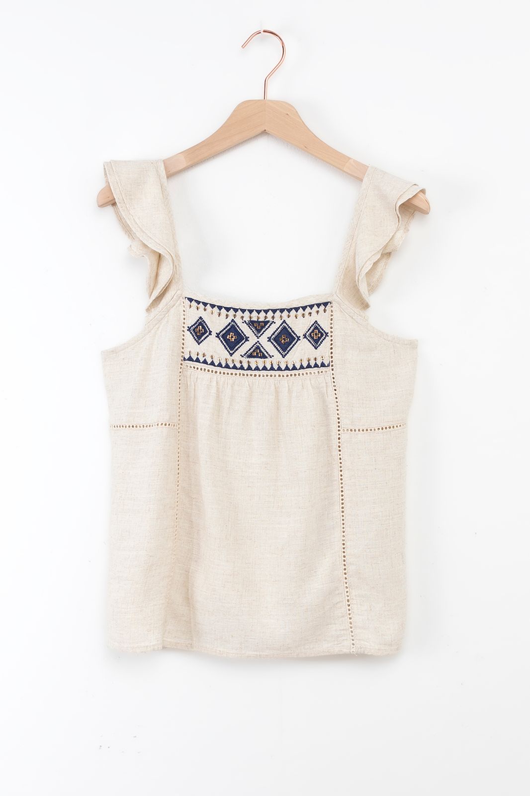 Besticktes Top - beige