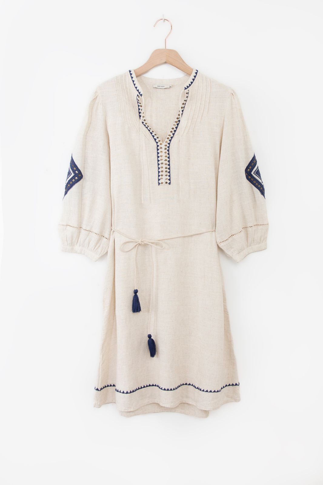 Midi-Kleid mit Stickerei - beige