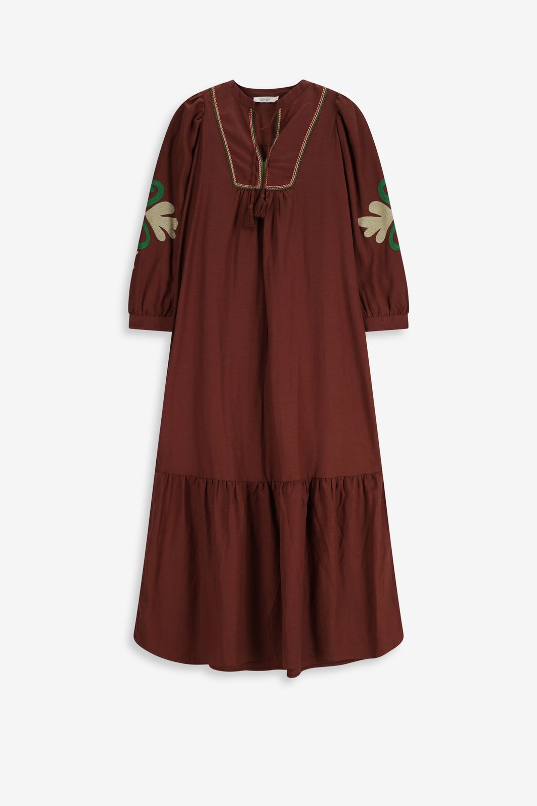 Maxi-Kleid mit Stickerei - braun