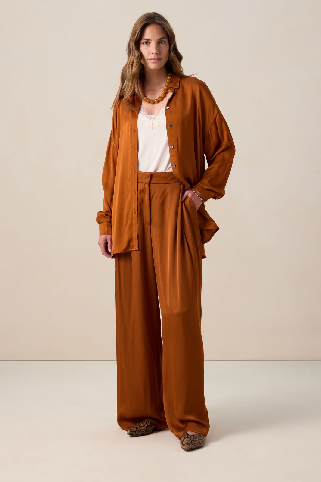 Weite High Waist Hose - braun