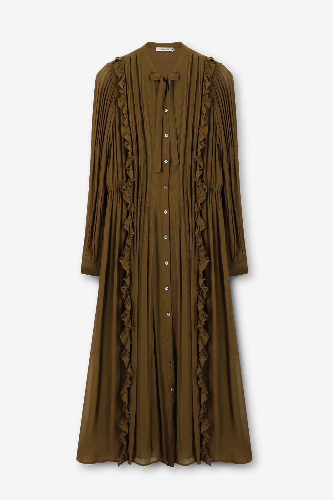 Maxi-Kleid mit Volants - dunkelgrün