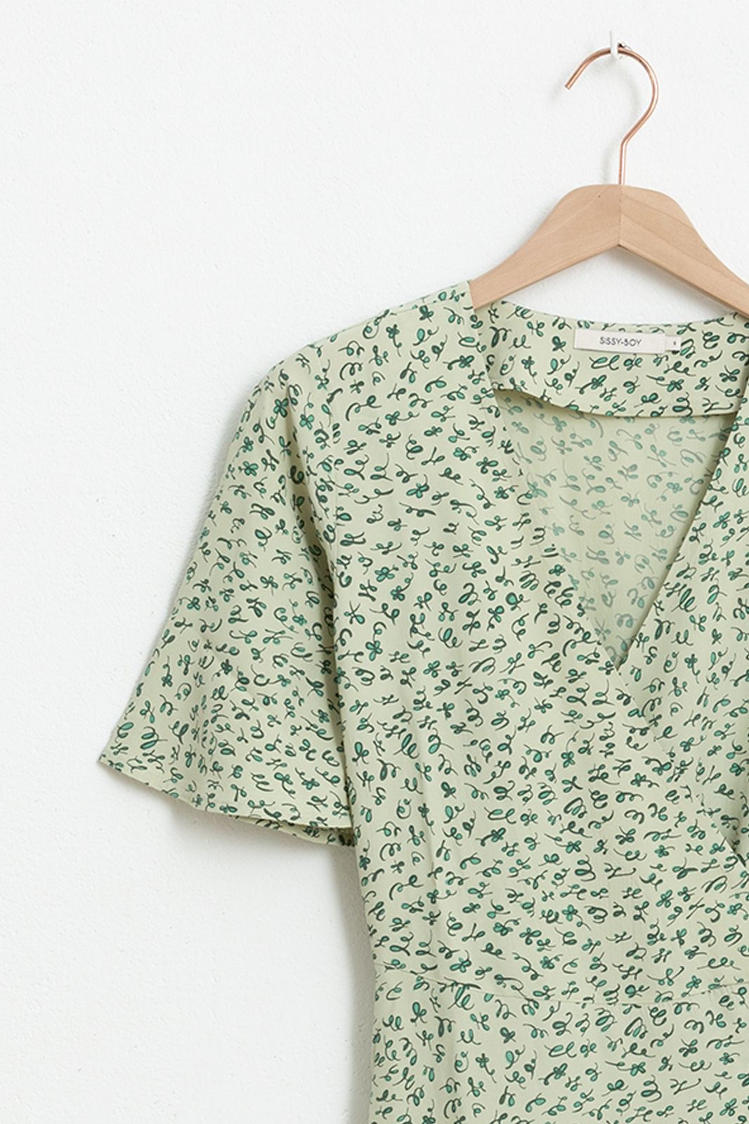 Kurzarm-Wickelkleid mit Print - grün