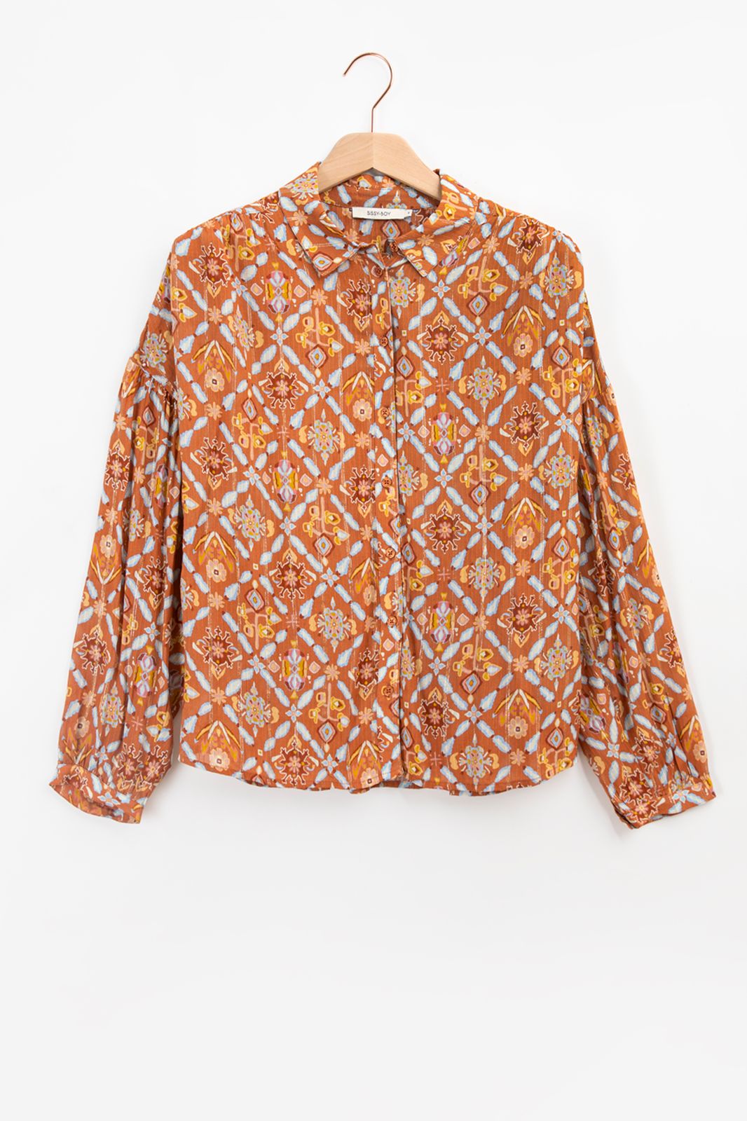 Bunt gemusterte Bluse - braun