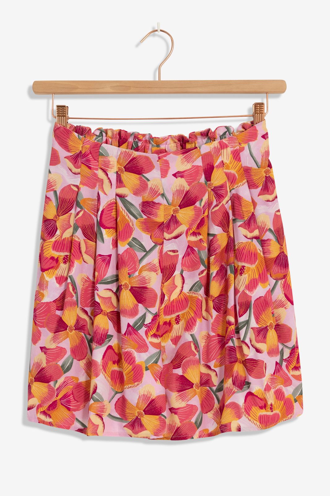 Flaired Shorts mit farbigem Blumenmuster - rosa
